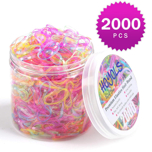 Hoyols 2000 Small Rubber Bands, Hair Ties Ponytail Elastic Multi Color Value Pack for Kids Girls Hair