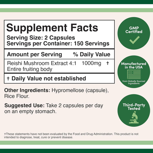 Reishi Mushroom Capsules (4:1 Ganoderma Extract, 1,000mg Red Reishi Powder Servings) 300 Count, 5 Month Supply, Potent Mushroom Supplement for Immune System Support and Defense by Double Wood