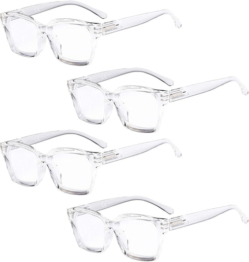 Eyekepper 4 Pack Ladies Eyeglasses - Oversized Square Design Eyewear for Women, Transparent