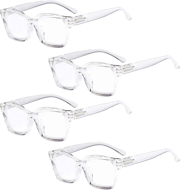 Eyekepper 4 Pack Ladies Eyeglasses - Oversized Square Design Eyewear for Women, Transparent