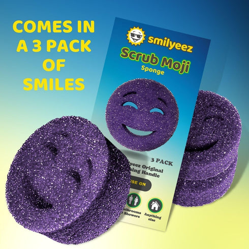 Scrub Moji Scrubbing Sponge Set of 3, Purple, Temperature-Responsive Foam, Stain and Odor-Resistant
