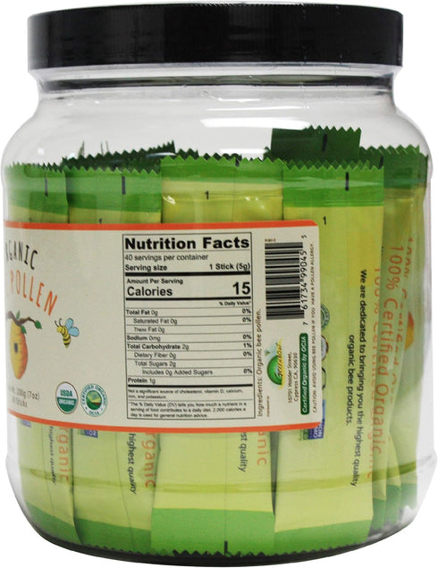 Greenbow Organic Bee Pollen - 100% USDA Certified Organic, Non-GMO, Pure & Natural Superfood - 5g x 40 Sticks