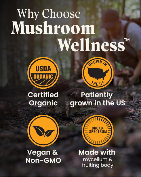 Immune, 90 Mushroom Wellness Turkey Tail Blend with Reishi: Organic Turkey Tail & Reishi Mushroom Capsules, Mushroom