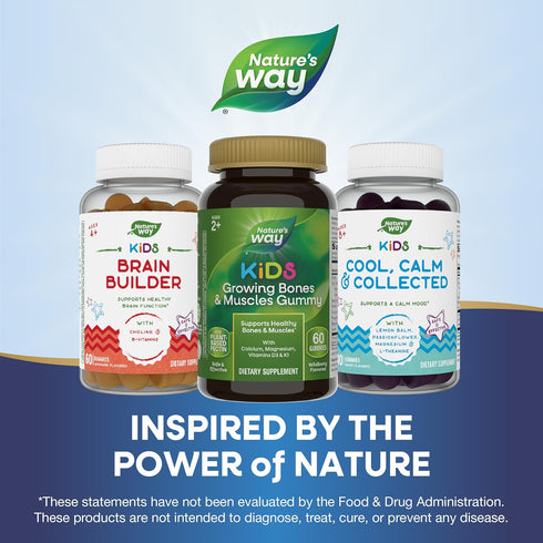 Nature's Way Kids Gummies, Growing Bones & Muscles, Calcium, Magnesium, Vitamins D3 & K1, Wildberry, 60 Count