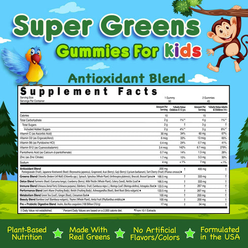 Infusions Super Green Gummies for Kids, 90 Count - Vegan Friendly, Gluten Free, 8 Powerful Superfood Blends