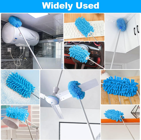Ceiling Fan Duster with Extension Pole, Microfiber Cleaner for High Ceiling, Furniture, Blinds (1, Blue)