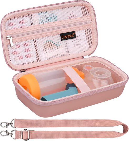 Canboc Carrying Case for Asthma Inhaler, Handheld Spacer Bag with Removable Shoulder Strap and Mesh Pocket (Rose Gold)