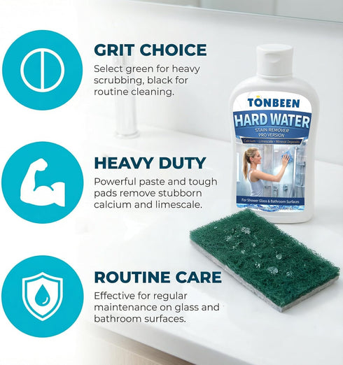 TONBEEN 800 1200 500ml, 16.9fl oz Hard Water Stain Remover Paste with Polishing Pads Calcium & Limescale Cleaner