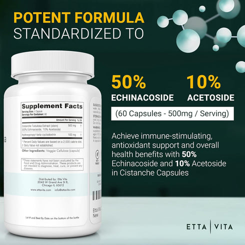 Potent Cistanche Tubulosa Capsules (500 mg) - Stress Response & Mood Support for Men & Women - Cistanche Supplement