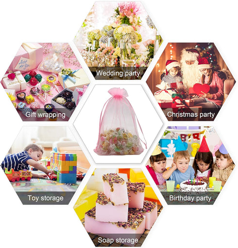 100PCS Pink Organza Bags 5X7 Inch Drawstring Mesh Pouches for Wedding Party Baby Shower Favors (Pink 5X7)