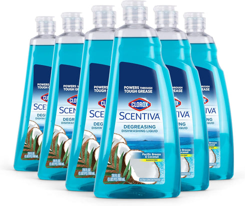 Clorox Scentiva Dishwashing Liquid Soap, 26 Oz Pacific Breeze & Coconut (Pack of 6) - Quick Rinsing Formula