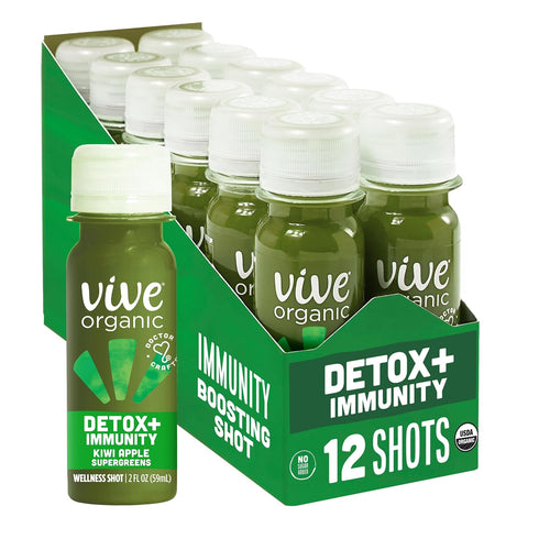 Vive Organic Detox + Immunity Dual-Boost Shot, Superfood Veggie Blend, Organic Juice,