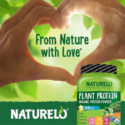 NATURELO Plant Protein Powder, Vanilla, 22g Protein - Non-GMO, Vegan, Gluten, Dairy & Soy Free - 20 Servings