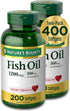 Nature's Bounty Fish Oil Dietary Supplement - 360mg Omega-3, Supports Heart Health, 1200mg, 200 Softgels (Pack of 2)