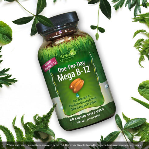 Irwin Naturals One-Per-Day Mega B-12, 1,500mcg High Potency Vitamin, 60 Liquid Softgels, Pack of 2