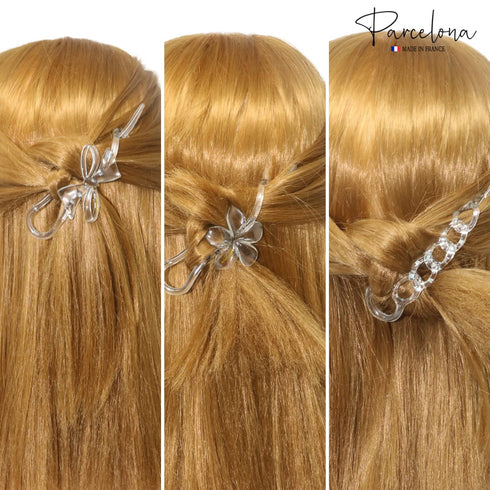 Parcelona French Twist n Clip Hair Barrette - Flower, Bow, and Chain 4" Non Slip Hair Accessories