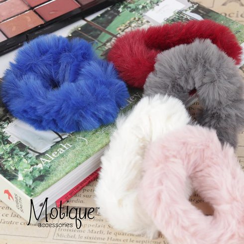 Small Fuzzy Fur Scrunchies, Furry Pony Holder - Set of 2 in Mauve