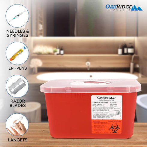 Oakridge Products Large Sharps Container, 1 Gallon (1-Pack) for Home Use, Biohazard Needle Disposal, CDC Certified