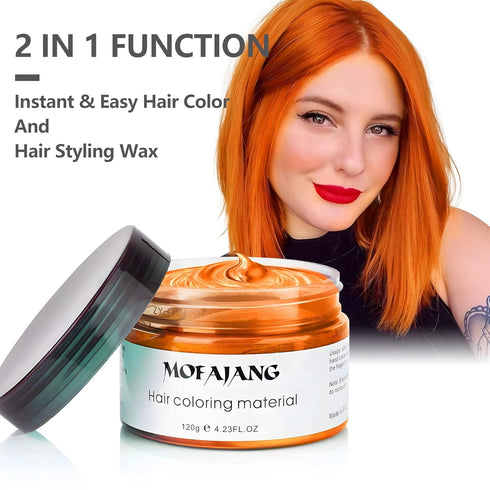 Orange Hair Dye Wax Temporary Color Pomade 4.23 oz, Natural Instant Hair Styling Clay for Halloween, Cosplay, Party