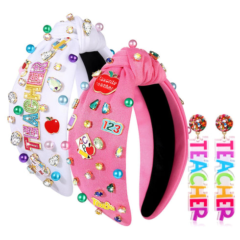 Teacher Headbands for Women, Pencil Printed Wide Knotted Headbands, Back To School Hair Accessory Gifts (Pattern C)