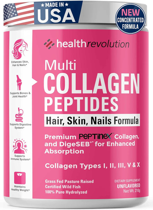 Health Revolution Multi Collagen Peptides Powder Types I, II, III, V, X, Hydrolyzed Collagen