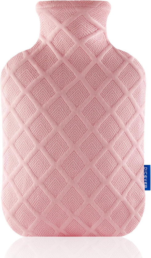 Hot Water Bottle with Soft Cover, 2L Hot Water Bag for Hot and Cold Therapies, Pain Relief for Sore Muscles, Pink