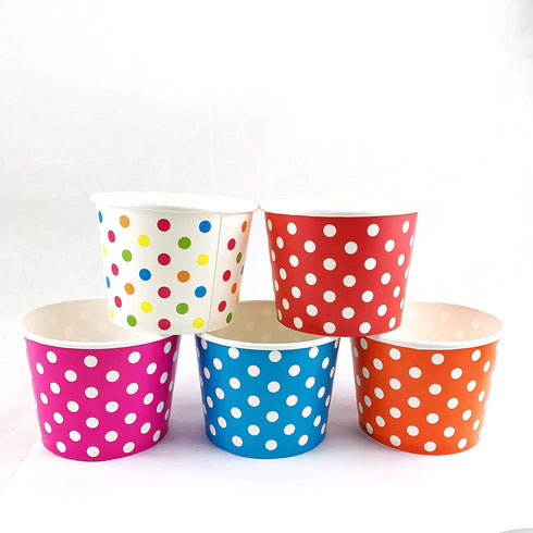 Worlds Paper Ice Cream Cups Polka Dot Paper Yogurt Cups 4oz Mix - 50 pack