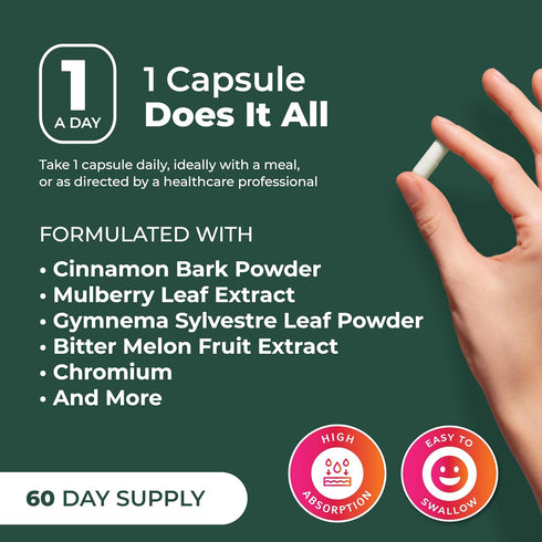 PurePremium Normal Blood Sugar Support Supplement - 60ct with 20 Active Ingredients