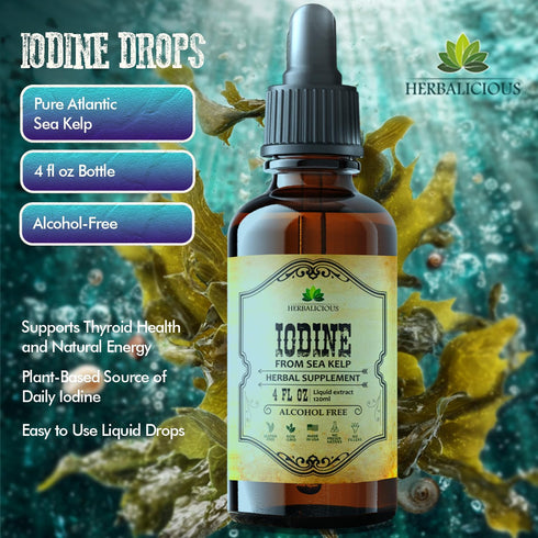Immune 4 oz Iodine Drops Natural Iodine Liquid from Sea Kelp Thyroid Supplement for Energy, Digestion & Support Organic