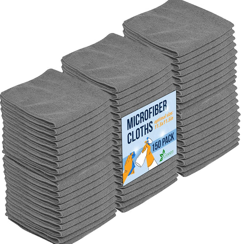 GREEN LIFESTYLE Microfiber Cleaning Cloth 150 Pack, Grey Borderless Towels for Cleaning, Car Wash Towels (11.5" x 11.5")