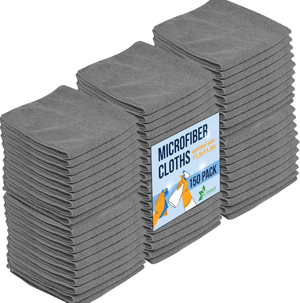 GREEN LIFESTYLE Microfiber Cleaning Cloth 150 Pack, Grey Borderless Towels for Cleaning, Car Wash Towels (11.5" x 11.5")