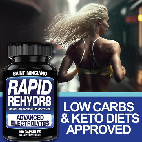 Rapid Rehydr8 Electrolyte Supplements, 100 Capsules, Aid in The Prevention of Cramping and Supports Muscle Endurance