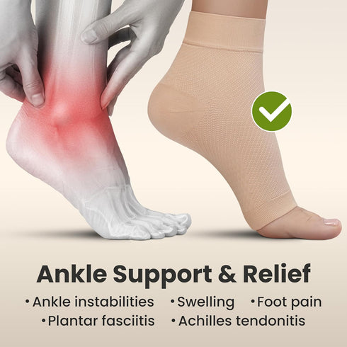 KEMFORD Ankle Compression Sleeve - Plantar Fasciitis Braces, Open Toe Compression Socks for Swelling, Arch Support