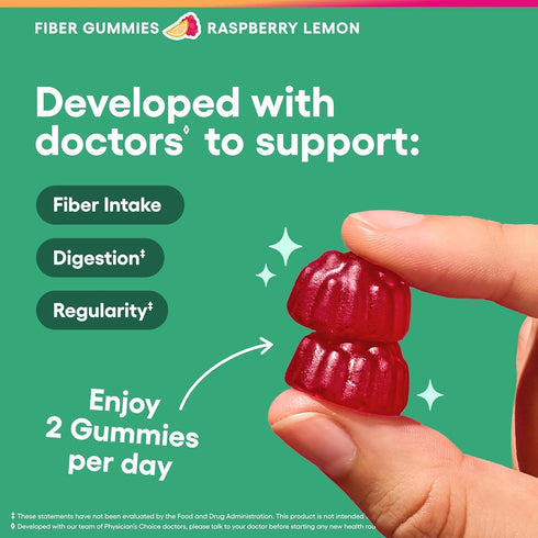 Gummies Gummy 60CT Physicians Choice Fiber for Digestive Health & Regularity - Raspberry Lemon Flavor - No Sugar Added
