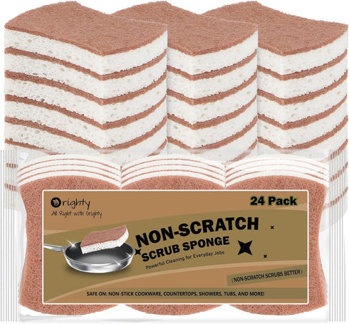 Orighty Non-Scratch Scrub Sponge, 24-Pack Biodegradable Cellulose Kitchen Scrubber Sponges for Cleaning Dishes