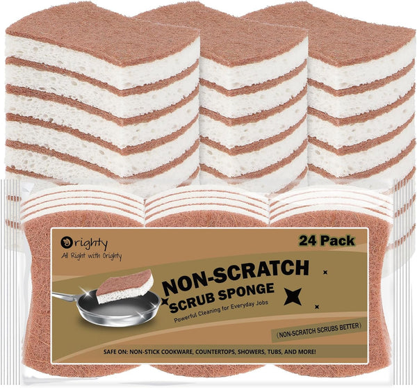 Orighty Non-Scratch Scrub Sponge, 24-Pack Biodegradable Cellulose Kitchen Scrubber Sponges for Cleaning Dishes