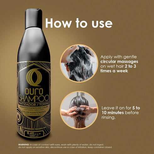 OURO Color-Enhancing Shampoo for Dark Brown & Black Hair, Neutralizes Yellow Tones, 8.45OZ