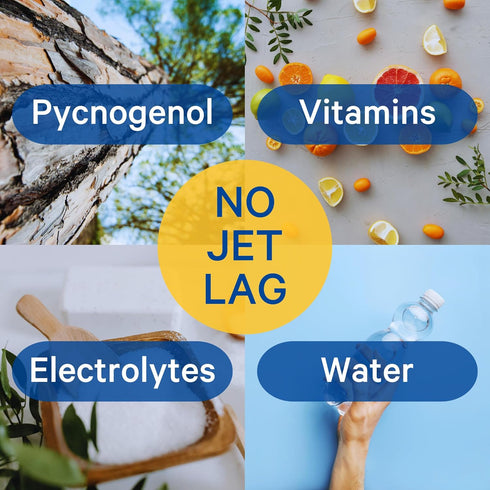 Jet Lag Relief Tablets, Berry-Flavored Effervescent Multivitamin with Pycnogenol, Travel Supplement for Hydration &