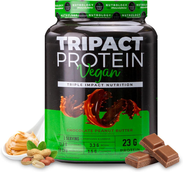 TRIPACT Vegan Protein Powder - 20 Servings - Chocolate Peanut Butter with Organic Pea Protein, BCAAs & Glutamine