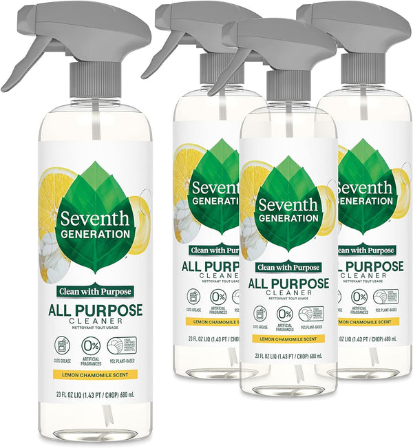 Seventh Generation All Purpose Cleaning Spray: Surface Cleaner Lemon Chamomile Scent, Cuts Grease, 23 oz, Pack of 4
