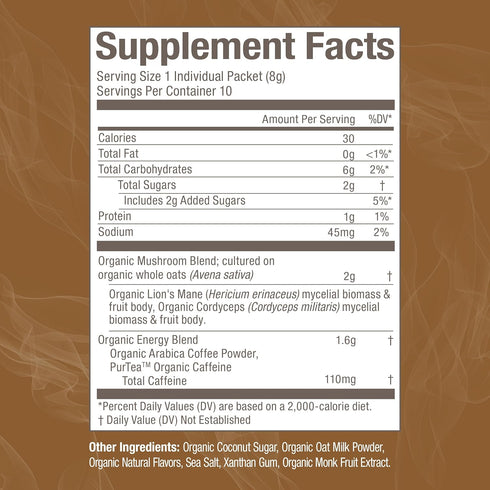 Packets (10 Count) OM MUSHROOM SUPERFOOD Coffee Latte Blend Functional Mushroom Powder with Lions Mane, Cordyceps