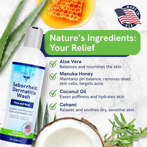 Seborrheic & Atopic Dermatitis Gentle Face Wash - Natural & Organic Cleanser for Sensitive Skin