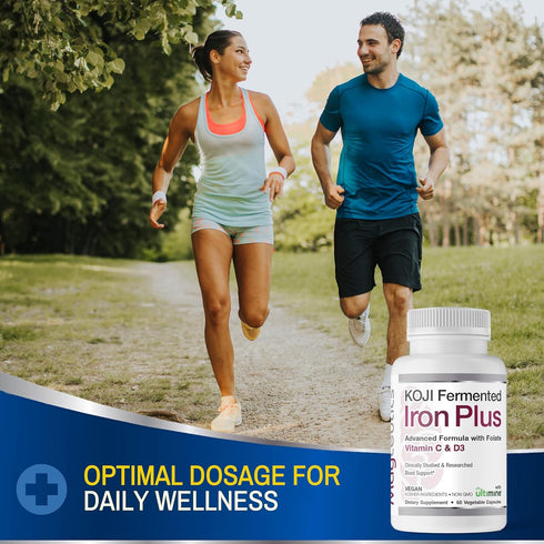 Koji Fermented Iron Plus, Iron Supplement with Vitamin C, D3, Folate for Blood Support, 60 Capsules
