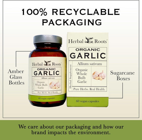 Herbal Roots Organic Whole Bulb Garlic Pills, Extra Strength 600 mg, 60 Vegan Capsules