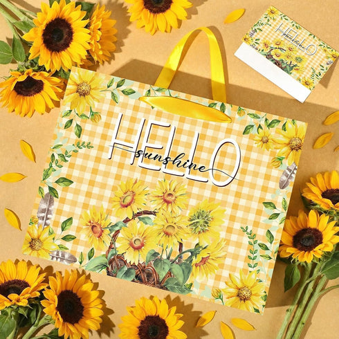 Innovoscape Sunflower Gift Bag Yellow Sunflower Gift Wrapping Bag with Tissue Papers and Card Party Favor Decorations