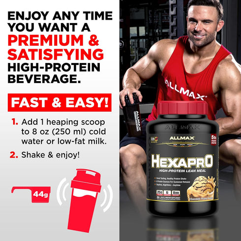 ALLMAX HEXAPRO, Strawberry - 2 lb - 25 Grams of Protein Per Serving - 8-Hour Sustained Release - Zero Sugar, 21 Servings