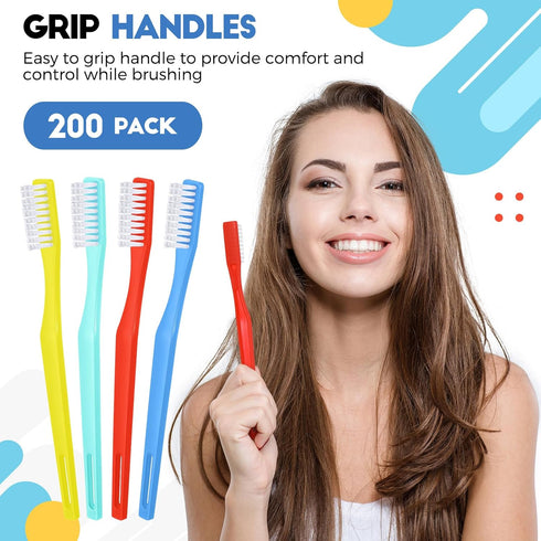 CHENGU 200 Pack Disposable Toothbrush, Individually Wrapped Travel Toothbrushes for Adults, Soft Bristle, Multicolor
