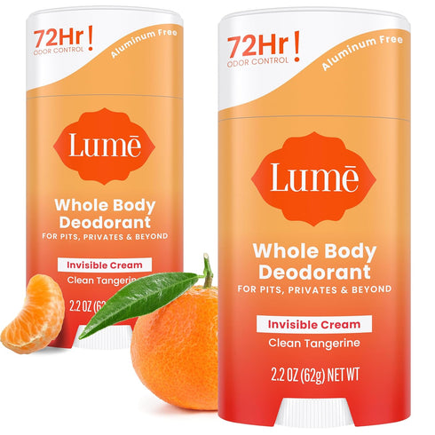 Lume Whole Body Deodorant, Invisible Cream Stick, 72 Hour Odor Control, Aluminum Free, 2.2 Ounce (Pack of 2)