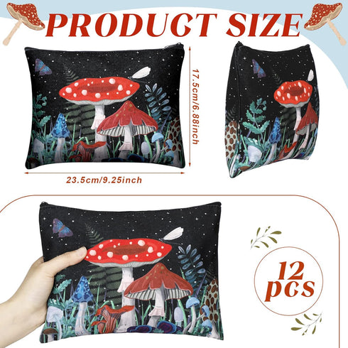 Kajaia 12 Pcs Mushroom Makeup Bags Portable Travel Cosmetic Bags Cute Mushroom Purse Toiletry Bags Make Up Organizers Storage Zipper Pouch Makeup Brush Bag for Women Adult Aesthetic Stuff