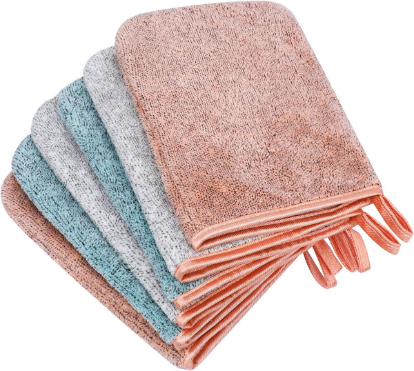 PHOGARY 6 Pack Microfiber Body Wash Mitts, 6×8 Inch, Super Absorbent & Soft Face Mitten, Reusable Makeup Remover Mitt
